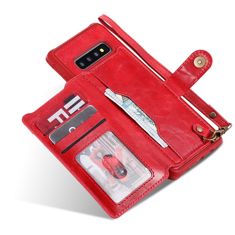 PU Leather Coated TPU Case Wallet Kickstand Case for Samsung Galaxy S10 Plus - Red-5