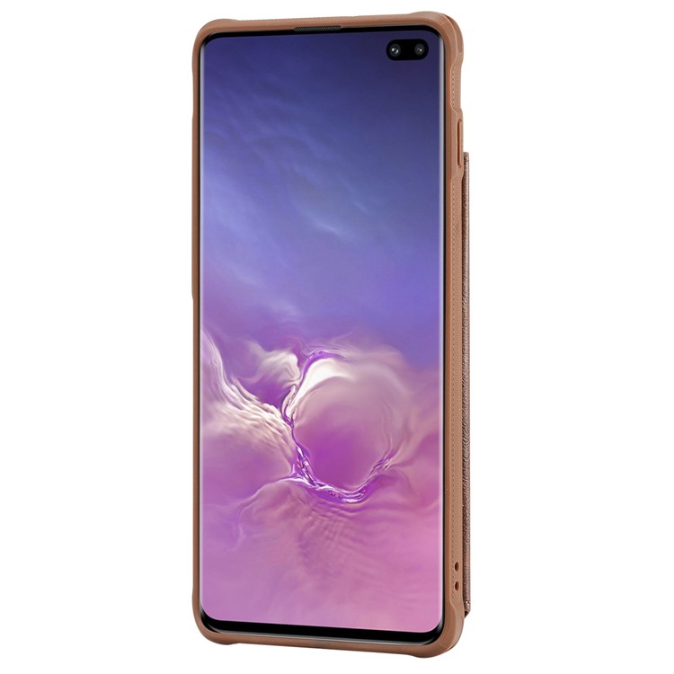 PU Leather Coated TPU Case Wallet Kickstand Case for Samsung Galaxy S10 Plus - Coffee-4