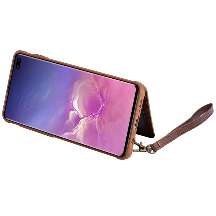 PU Leather Coated TPU Case Wallet Kickstand Case for Samsung Galaxy S10 Plus - Coffee-6