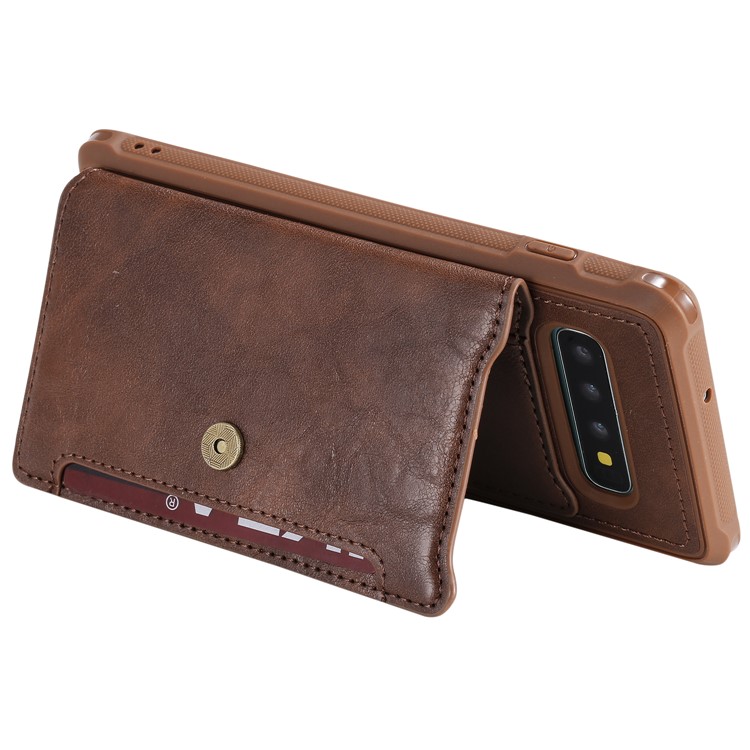 PU Leather Coated TPU Case Wallet Kickstand Case for Samsung Galaxy S10 Plus - Coffee-7