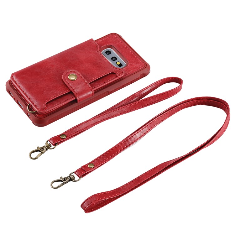 PU Leather Coated TPU Case Wallet Kickstand Case for Samsung Galaxy S10e - Red-10