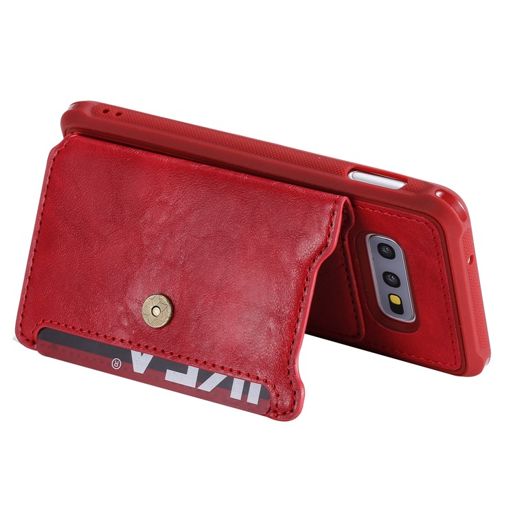 PU Leather Coated TPU Case Wallet Kickstand Case for Samsung Galaxy S10e - Red-12