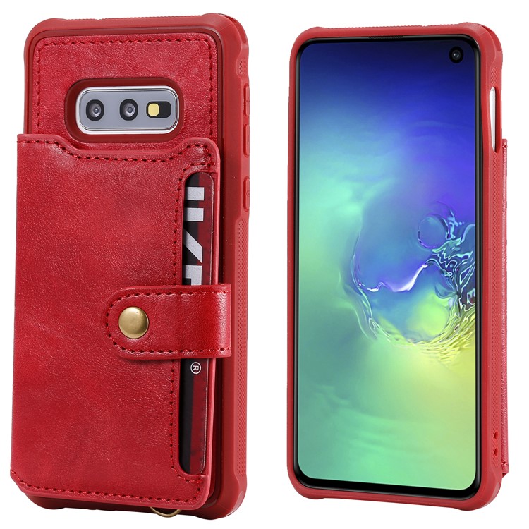 PU Leather Coated TPU Case Wallet Kickstand Case for Samsung Galaxy S10e - Red-2