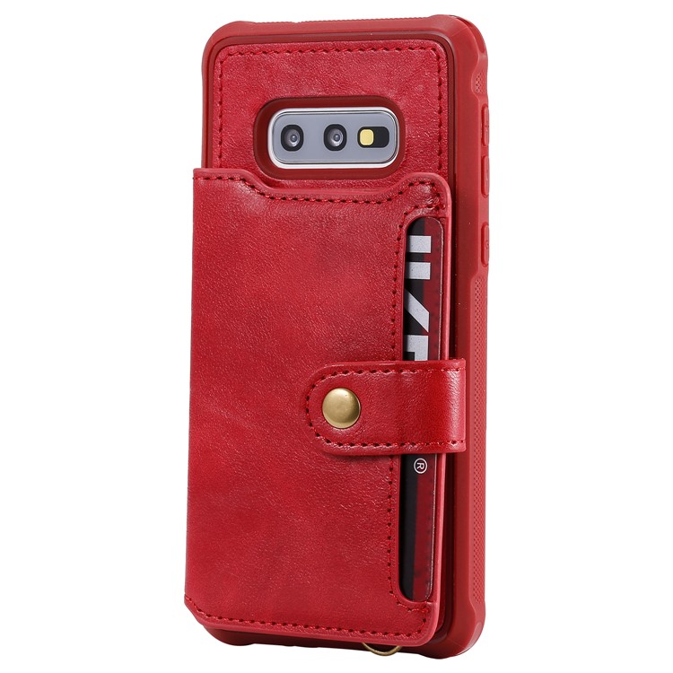 PU Leather Coated TPU Case Wallet Kickstand Case for Samsung Galaxy S10e - Red-3