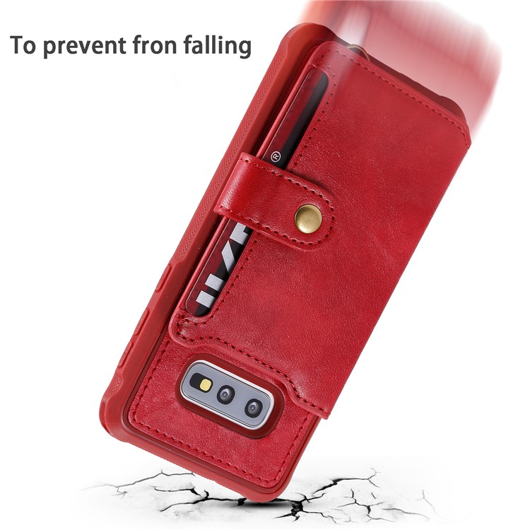 PU Leather Coated TPU Case Wallet Kickstand Case for Samsung Galaxy S10e - Red-5