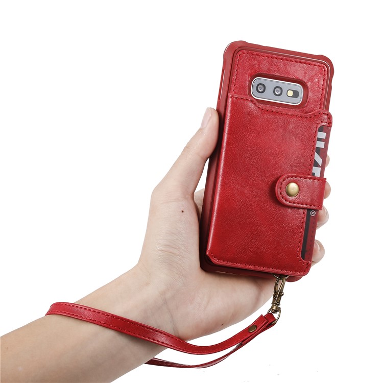 PU Leather Coated TPU Case Wallet Kickstand Case for Samsung Galaxy S10e - Red-8