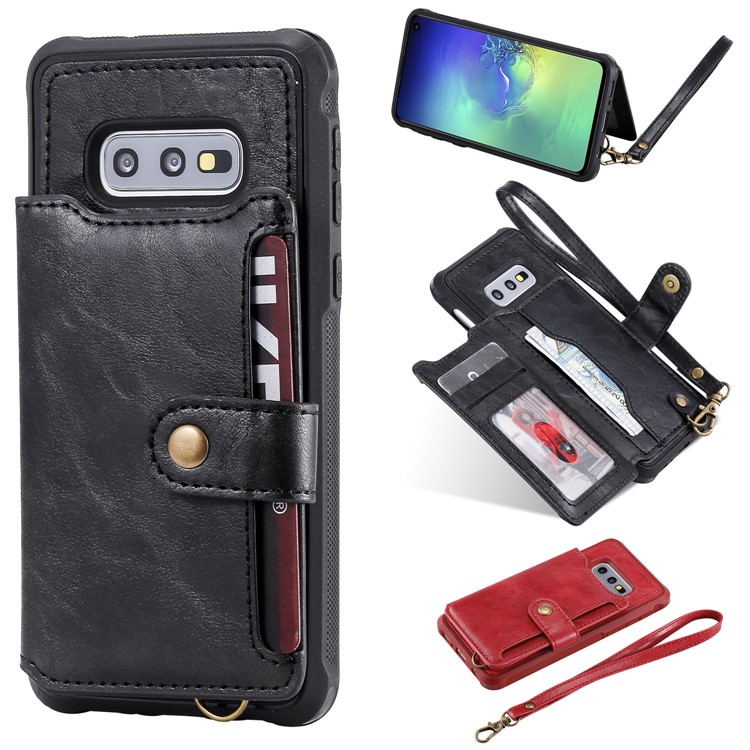 PU Leather Coated TPU Case Wallet Kickstand Case for Samsung Galaxy S10e - Black-1