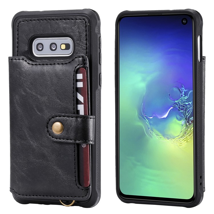 PU Leather Coated TPU Case Wallet Kickstand Case for Samsung Galaxy S10e - Black-2