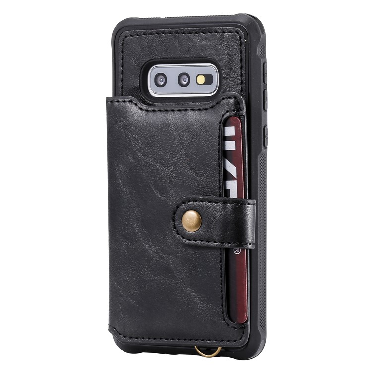 PU Leather Coated TPU Case Wallet Kickstand Case for Samsung Galaxy S10e - Black-3
