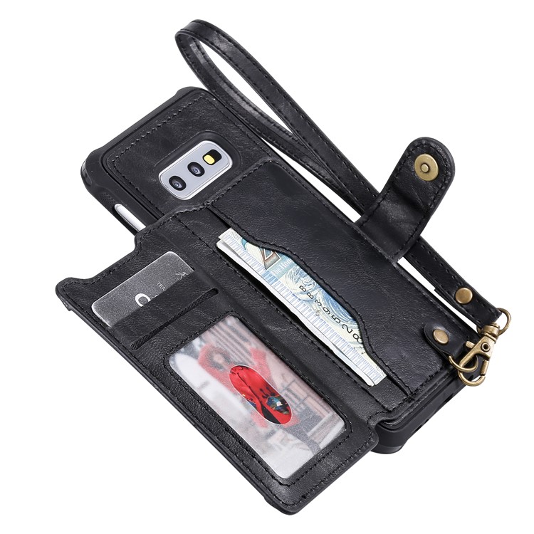 PU Leather Coated TPU Case Wallet Kickstand Case for Samsung Galaxy S10e - Black-5