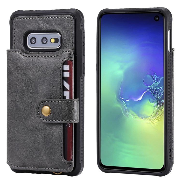 PU Leather Coated TPU Case Wallet Kickstand Case for Samsung Galaxy S10e - Grey-2