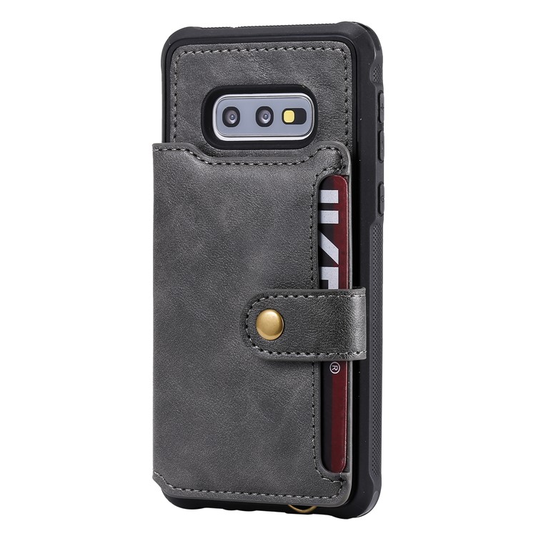 PU Leather Coated TPU Case Wallet Kickstand Case for Samsung Galaxy S10e - Grey-3