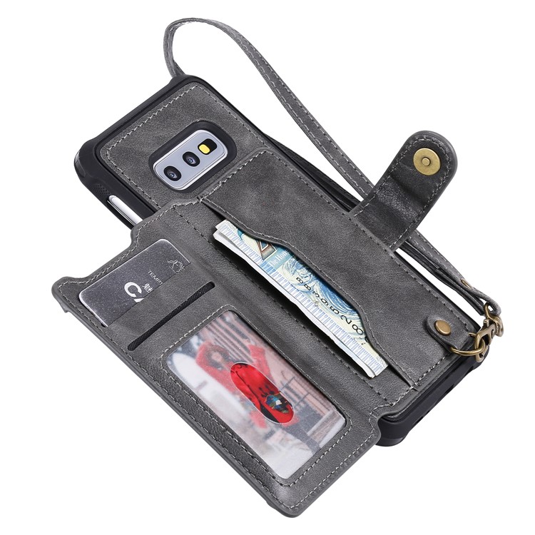 PU Leather Coated TPU Case Wallet Kickstand Case for Samsung Galaxy S10e - Grey-5