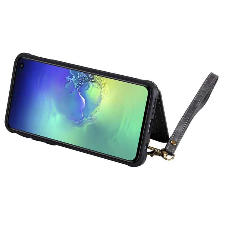 PU Leather Coated TPU Case Wallet Kickstand Case for Samsung Galaxy S10e - Grey-7