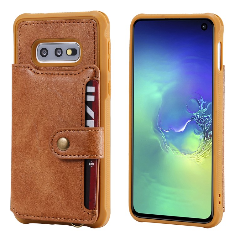 PU Leather Coated TPU Case Wallet Kickstand Case for Samsung Galaxy S10e - Brown-2