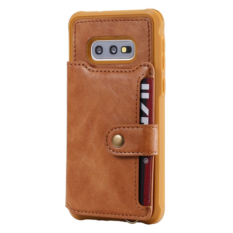 PU Leather Coated TPU Case Wallet Kickstand Case for Samsung Galaxy S10e - Brown-3