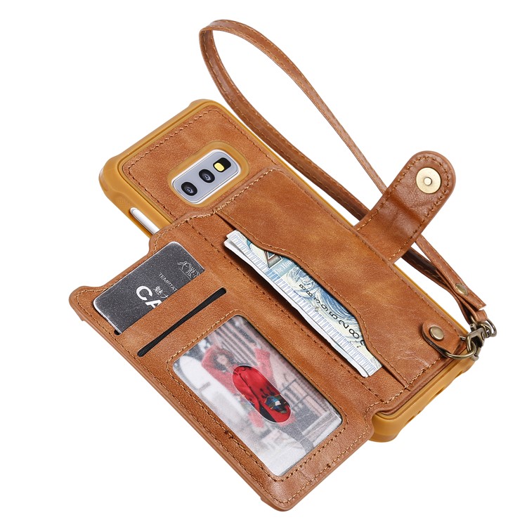 PU Leather Coated TPU Case Wallet Kickstand Case for Samsung Galaxy S10e - Brown-5