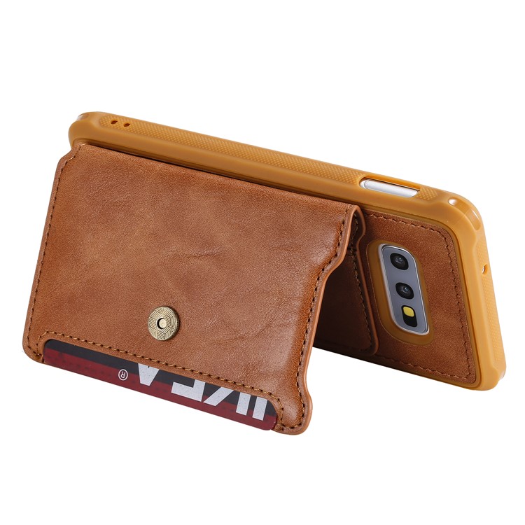 PU Leather Coated TPU Case Wallet Kickstand Case for Samsung Galaxy S10e - Brown-6