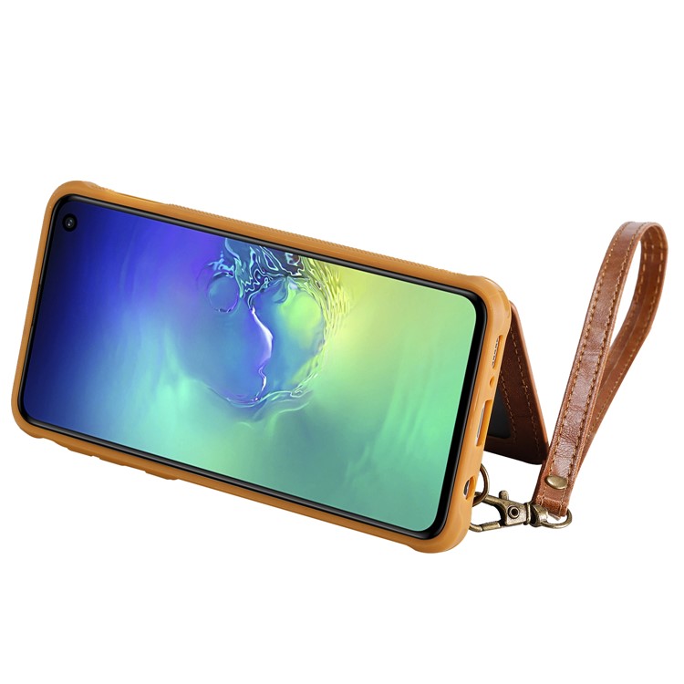 PU Leather Coated TPU Case Wallet Kickstand Case for Samsung Galaxy S10e - Brown-7