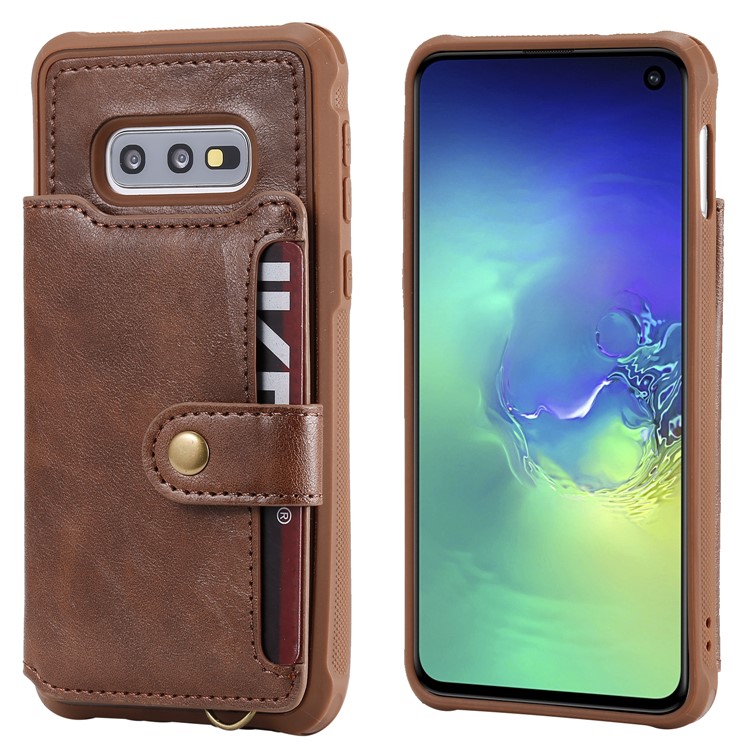 PU Leather Coated TPU Case Wallet Kickstand Case for Samsung Galaxy S10e - Coffee-2