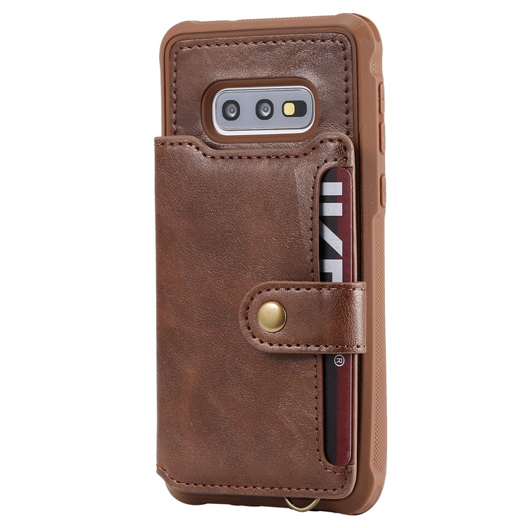 PU Leather Coated TPU Case Wallet Kickstand Case for Samsung Galaxy S10e - Coffee-3