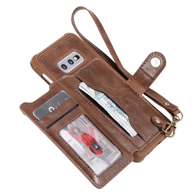 PU Leather Coated TPU Case Wallet Kickstand Case for Samsung Galaxy S10e - Coffee-5