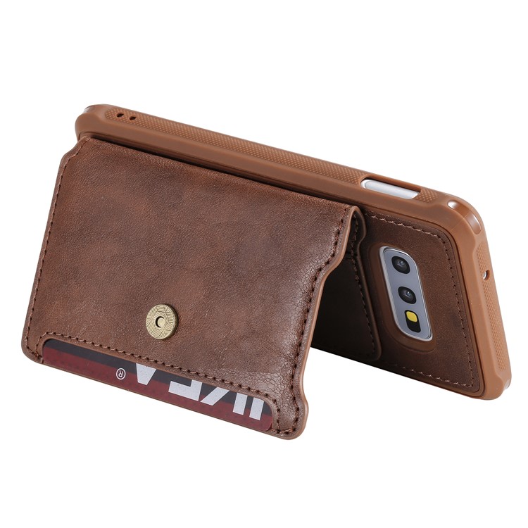 PU Leather Coated TPU Case Wallet Kickstand Case for Samsung Galaxy S10e - Coffee-6