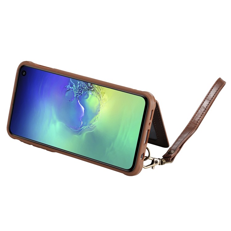 PU Leather Coated TPU Case Wallet Kickstand Case for Samsung Galaxy S10e - Coffee-7