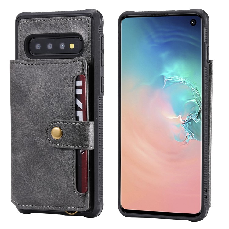 PU Leather Coated TPU Case Wallet Kickstand Case for Samsung Galaxy S10 - Grey-2