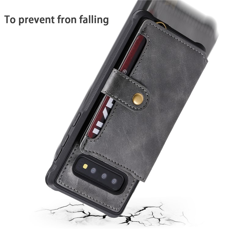 PU Leather Coated TPU Case Wallet Kickstand Case for Samsung Galaxy S10 - Grey-3