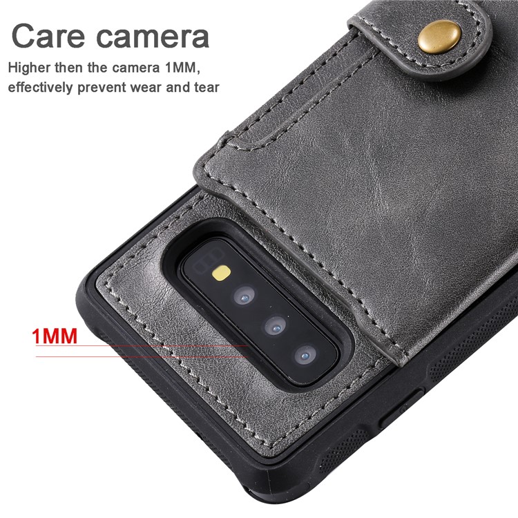 PU Leather Coated TPU Case Wallet Kickstand Case for Samsung Galaxy S10 - Grey-4