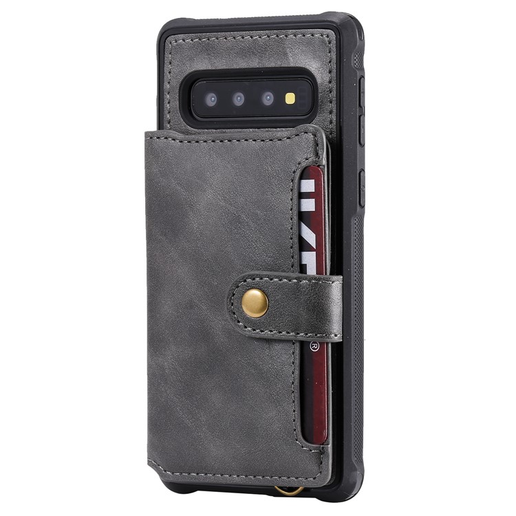 PU Leather Coated TPU Case Wallet Kickstand Case for Samsung Galaxy S10 - Grey-9