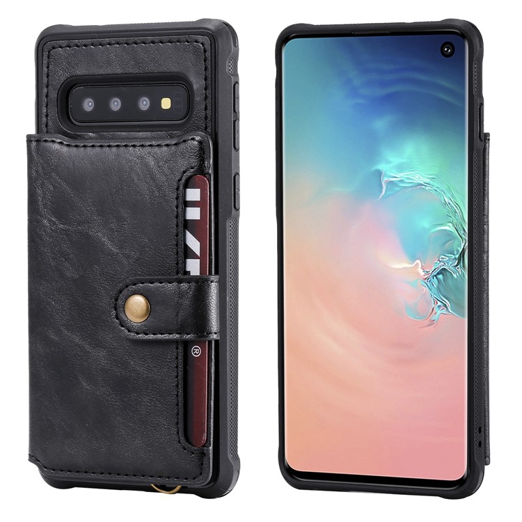 PU Leather Coated TPU Case Wallet Kickstand Case for Samsung Galaxy S10 - Black-2