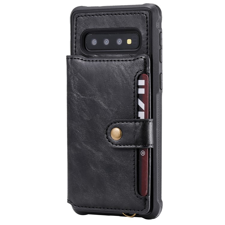PU Leather Coated TPU Case Wallet Kickstand Case for Samsung Galaxy S10 - Black-3