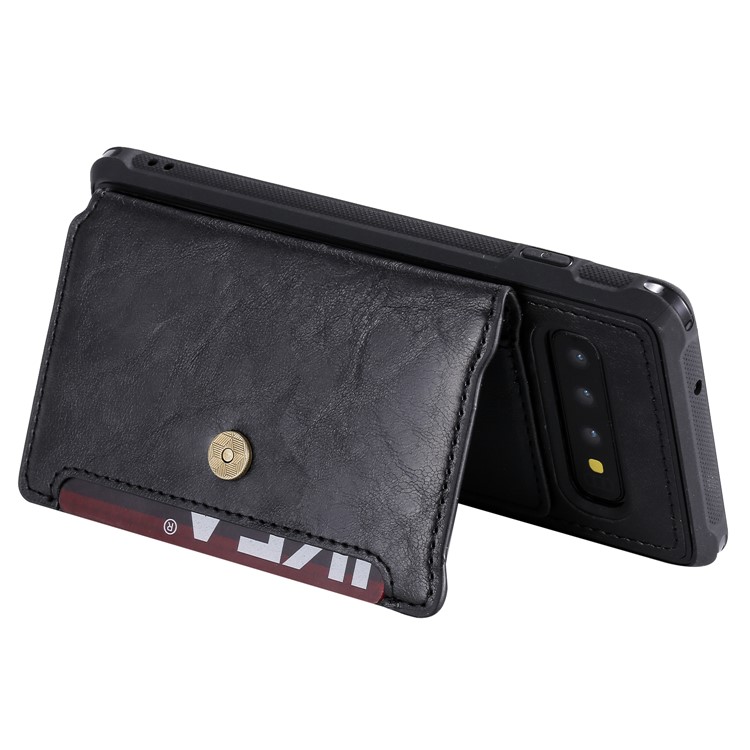 PU Leather Coated TPU Case Wallet Kickstand Case for Samsung Galaxy S10 - Black-5