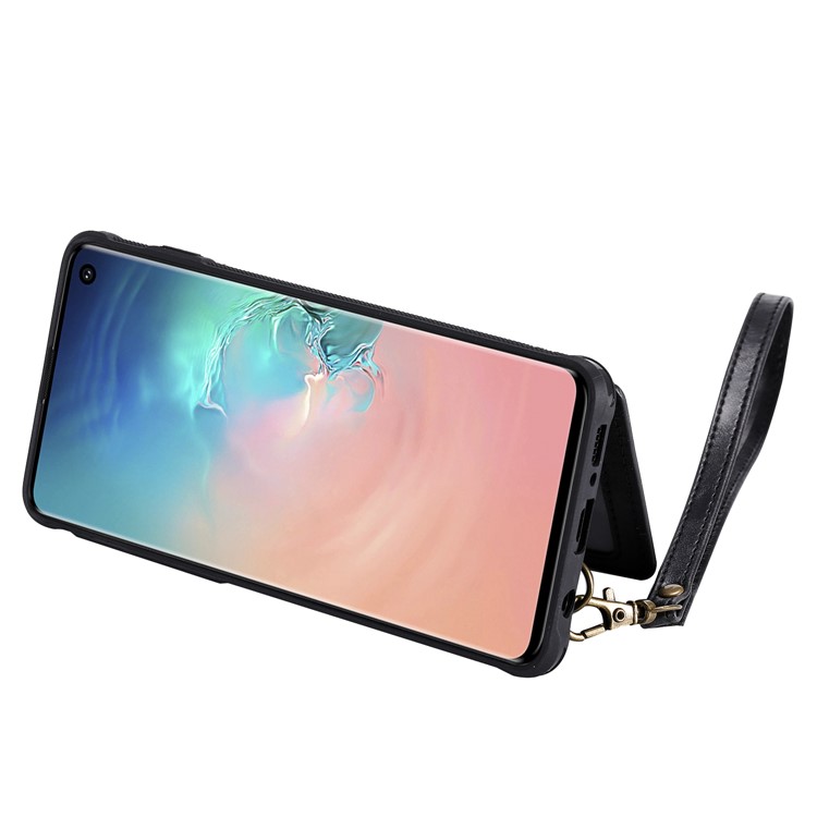 PU Leather Coated TPU Case Wallet Kickstand Case for Samsung Galaxy S10 - Black-6