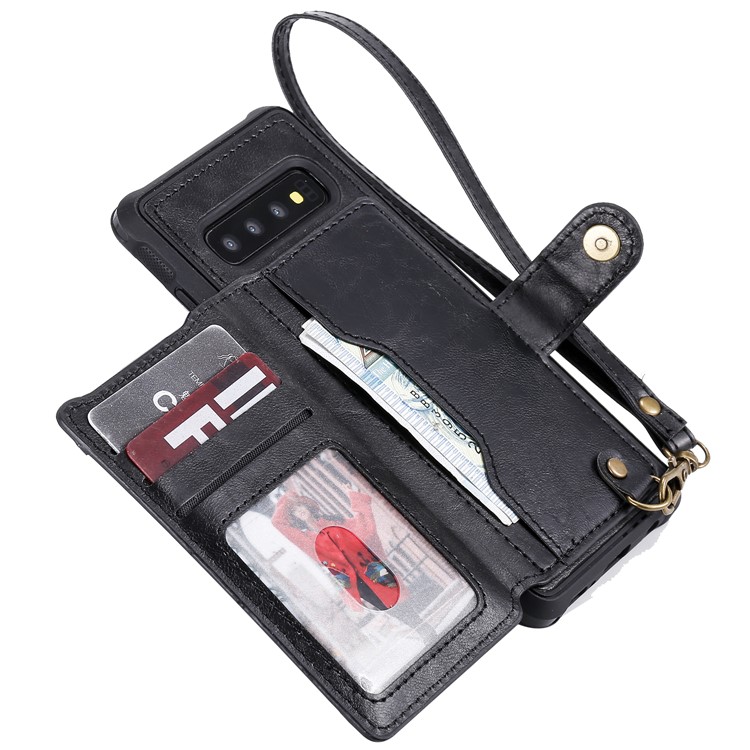 PU Leather Coated TPU Case Wallet Kickstand Case for Samsung Galaxy S10 - Black-7