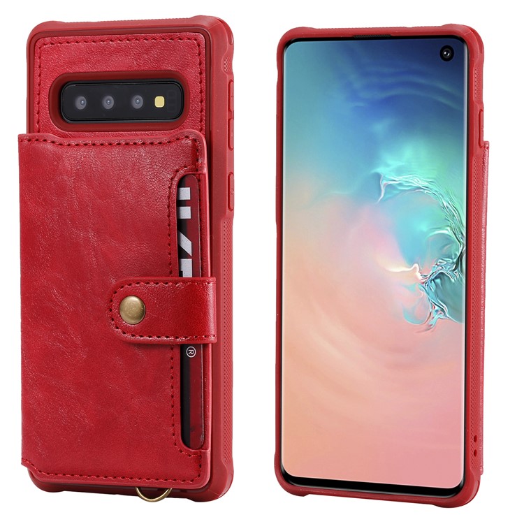PU Leather Coated TPU Case Wallet Kickstand Case for Samsung Galaxy S10 - Red-2
