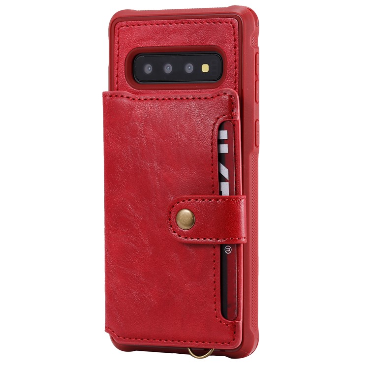 PU Leather Coated TPU Case Wallet Kickstand Case for Samsung Galaxy S10 - Red-3