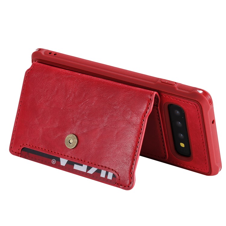 PU Leather Coated TPU Case Wallet Kickstand Case for Samsung Galaxy S10 - Red-5