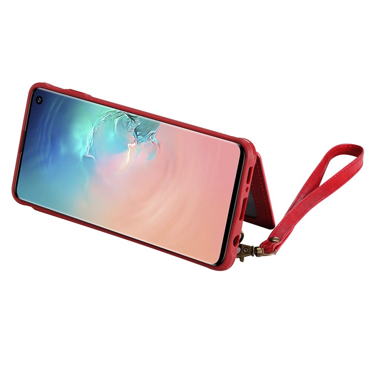 PU Leather Coated TPU Case Wallet Kickstand Case for Samsung Galaxy S10 - Red-6