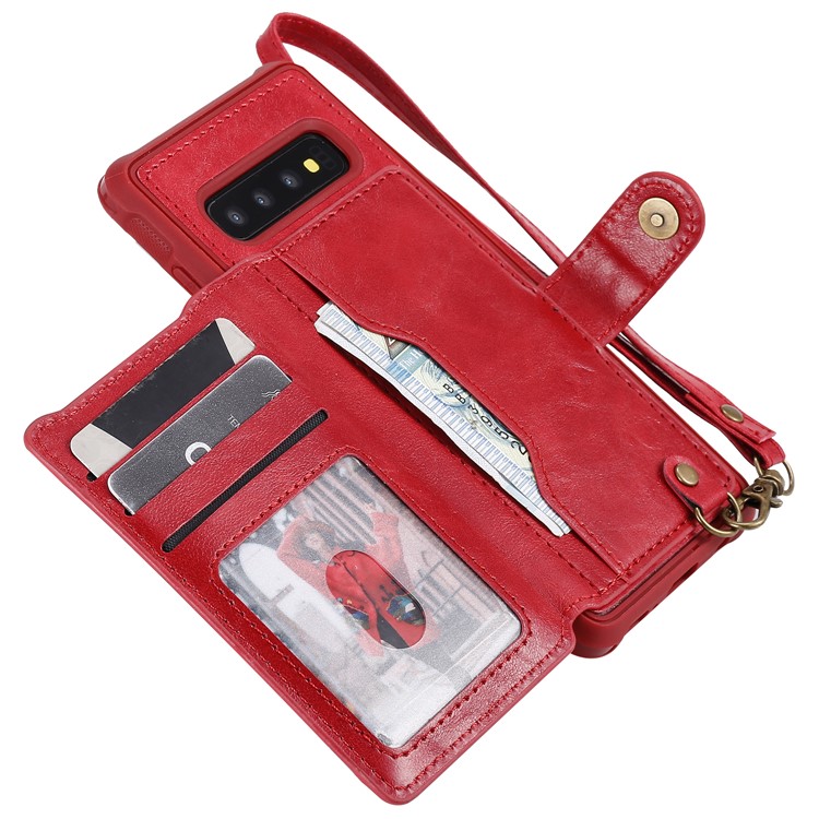 PU Leather Coated TPU Case Wallet Kickstand Case for Samsung Galaxy S10 - Red-7