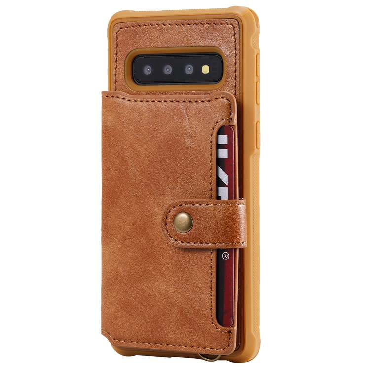 PU Leather Coated TPU Case Wallet Kickstand Case for Samsung Galaxy S10 - Brown-3