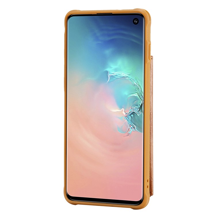 PU Leather Coated TPU Case Wallet Kickstand Case for Samsung Galaxy S10 - Brown-4