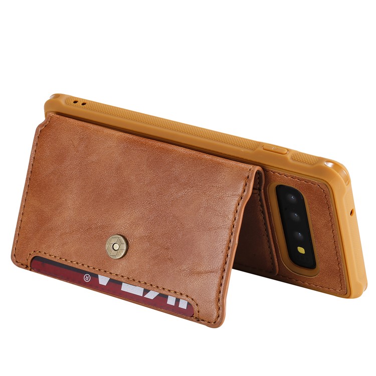 PU Leather Coated TPU Case Wallet Kickstand Case for Samsung Galaxy S10 - Brown-5