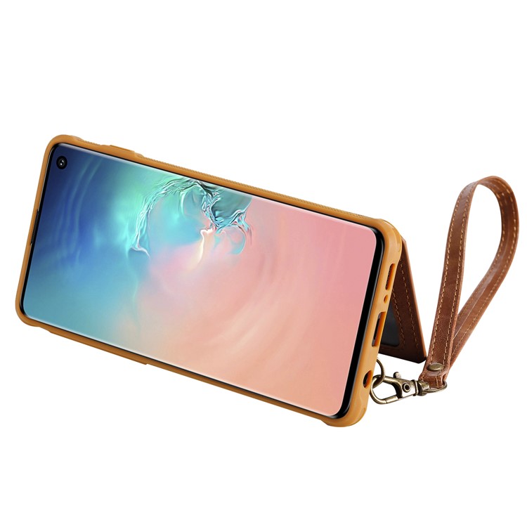PU Leather Coated TPU Case Wallet Kickstand Case for Samsung Galaxy S10 - Brown-6