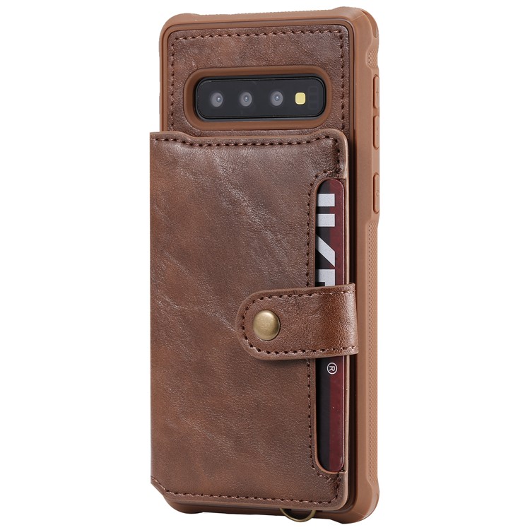 PU Leather Coated TPU Case Wallet Kickstand Case for Samsung Galaxy S10 - Coffee-3