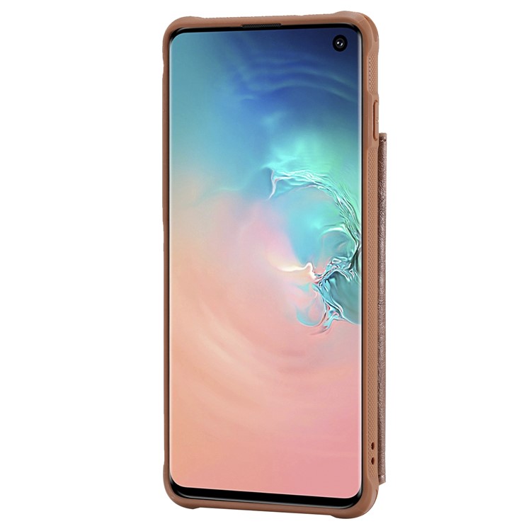 PU Leather Coated TPU Case Wallet Kickstand Case for Samsung Galaxy S10 - Coffee-4