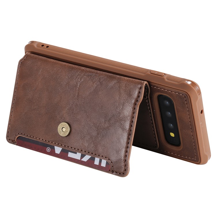 PU Leather Coated TPU Case Wallet Kickstand Case for Samsung Galaxy S10 - Coffee-5