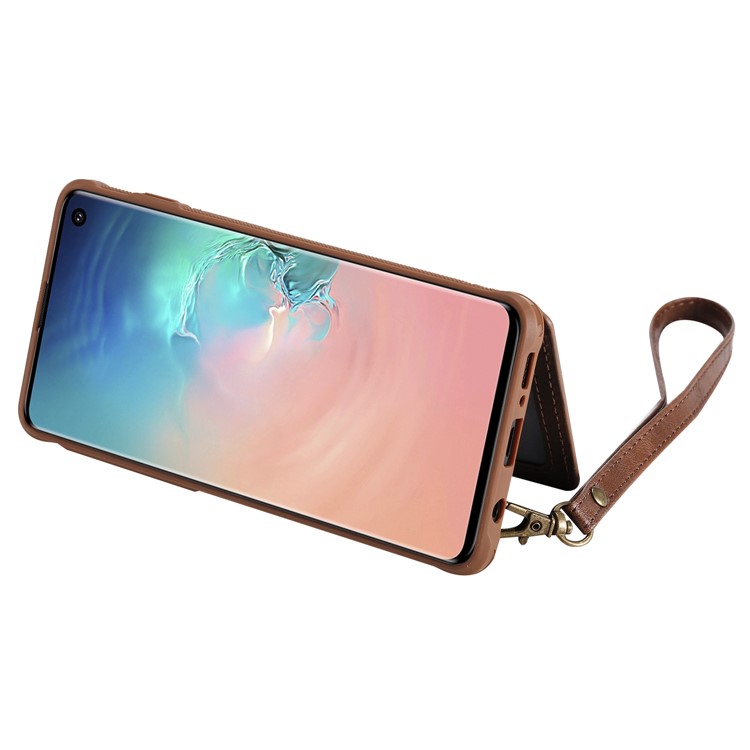 PU Leather Coated TPU Case Wallet Kickstand Case for Samsung Galaxy S10 - Coffee-6